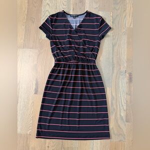 BANANA REPUBLIC Black/pinkish Orange Stripe Faux Wrap Dress Sz Petite XS